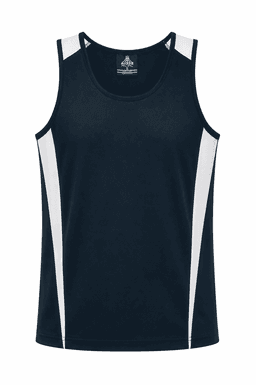 A black singlet featuring white side panels and a logo on the upper back. Suitable for casual wear or sports.