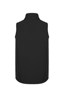 A black kids' vest featuring a high collar and a smooth fabric design. The vest has a simple, unadorned appearance.