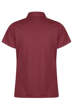 A burgundy polo shirt with a classic collar and short sleeves. The back view showcases a smooth, simple design.
