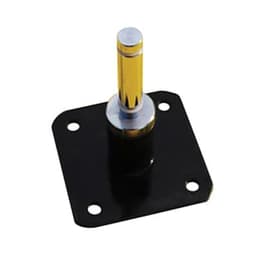 A 90-degree floor mount bracket with a black base and a shiny gold cylindrical component. It features four mounting holes.
