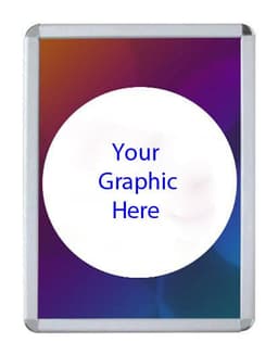 A rectangular A3 snap lock picture frame with a multicoloured gradient background and a central circular placeholder.
