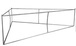 A triangular metal frame for a tension fabric display, featuring a silver finish and a sleek design.