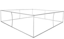 A square, silver tension fabric replacement frame with a minimalist design. It features a logo on the structure.