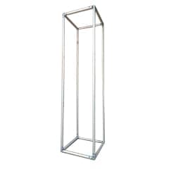 A tall, silver metal square column frame designed for display purposes, without any fabric or coverings.