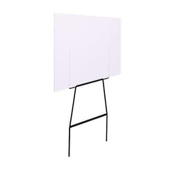 A white display board supported by a black wire stake frame. The frame has a simple design.