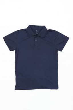 A navy blue Youth Core Polo shirt featuring a classic collar and three-button placket, with a logo.