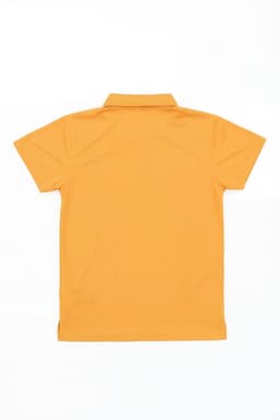 A plain orange Youth Core Polo shirt with a collar, featuring a logo on the back.