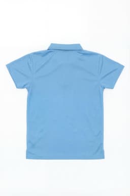A light blue youth polo shirt with a collar and short sleeves, featuring a branding logo.