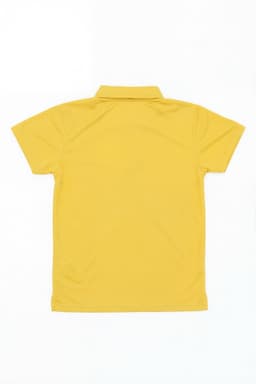 A yellow Youth Core Polo shirt featuring a short-sleeve design and a collar, with a logo on the back.