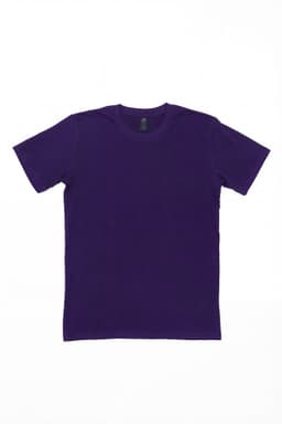 A plain purple t-shirt with a crew neck and short sleeves, featuring a logo on the inside label.