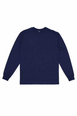 A navy long sleeve tee with a crew neckline and branded logo. Suitable for casual wear.