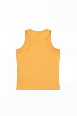 A yellow youth singlet with a simple, sleeveless design and a logo on the back.