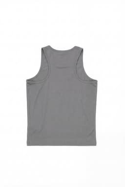 A grey youth singlet with a sleeveless design and a plain back. The item includes a logo.