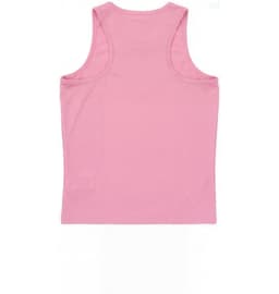 A pink youth singlet featuring a simple design and a logo on the back.