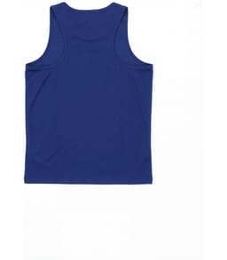 A blue singlet with a simple design, featuring a basic back and a logo. Ideal for sports or casual wear.
