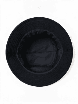 A black Terry Bucket Hat featuring a wide brim and a soft interior lining. It has a logo inside.