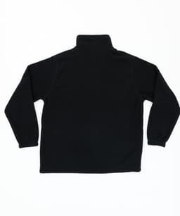 A black polar fleece jacket with a high collar and long sleeves, featuring a logo.