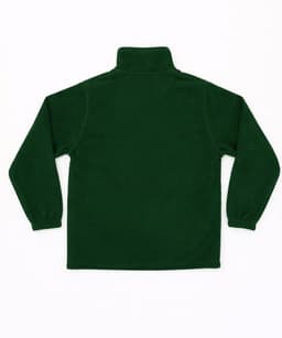 A dark green polar fleece jacket with a 1/4 zip and high collar, featuring long sleeves and a plain back.