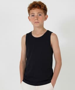 A black youth singlet featuring a simple design and no visible branding, suitable for sports or casual wear.