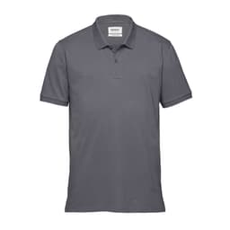 A grey men's polo shirt with a collar and short sleeves, featuring a small logo on the chest.