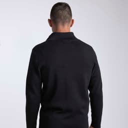 A black men's shirt with a high collar and long sleeves, featuring a logo on the back.