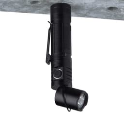 A black FlexLight Torch with an adjustable head and a clip for attachment, designed for portable lighting.