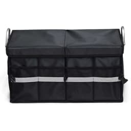 A black storage organiser with a folding lid and several front pockets, featuring silver reflective stripes and handles.