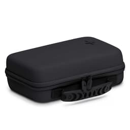 A black first aid kit with a zippered closure and a handle for easy carrying. It has a minimalist design.