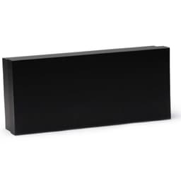 A black rectangular block made of solid material, featuring a smooth surface and sharp edges.
