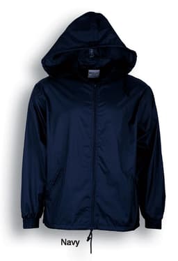 A navy unisex adults yachtsperson's jacket without lining, featuring a hood and side pockets.