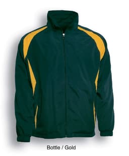A track jacket in bottle green and gold, featuring a zip front and logo on the chest.