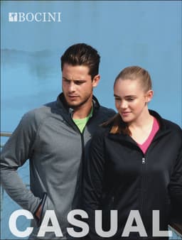 A lightweight fleece zip-through jacket in black, featuring a logo, modelled by a young man and woman.