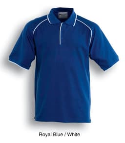 Unisex adults raglan polo in royal blue with white detailing and a logo. Short sleeves and a collar.