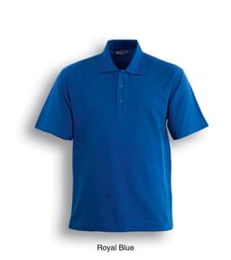 A royal blue unisex basic polo shirt featuring a collar and short sleeves. It includes a logo on the chest.