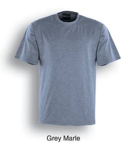 A plain grey marle cotton tee shirt with short sleeves and a branding label.