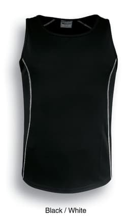 A black singlet with white detailing, featuring a branded logo on the front.