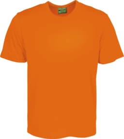 An orange kids' plain breezeway micromesh tee shirt with short sleeves and a logo.