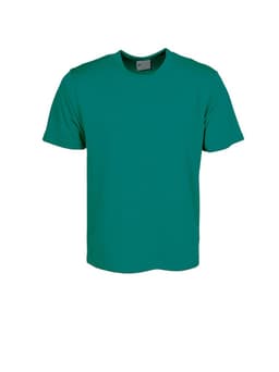 A plain green micromesh T-shirt for kids with crew neckline and short sleeves. Features a logo on the label.
