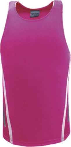 A pink unisex sports singlet featuring side details and a branded neckline.