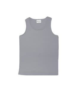 A light grey unisex adults micromesh singlet with a simple design and a label inside.