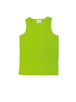 A bright lime green unisex micromesh singlet with a simple round neckline and no sleeves.