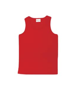 A red unisex micromesh singlet with a classic tank top design and a label at the neck.