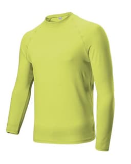 A long-sleeve ladies rashie in bright lime green, featuring a smooth, fitted design and a subtle logo.