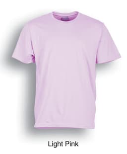 A light pink unisex adults plain cotton tee shirt with a simple design and a logo.