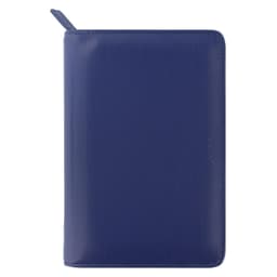 A navy zip organiser with a sleek design, featuring a branding logo on the surface.