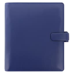 A navy A5 organiser with a sleek design and a clasp closure, featuring branding on the front.