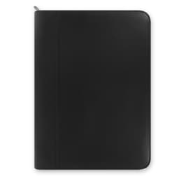 A black zip folio with a sleek design, suitable for A4 documents, featuring a smooth finish and a subtle logo.