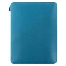 Aqua blue zippered folio with a textured finish, suitable for A4 documents, featuring a logo on the side.