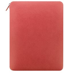 A coral leather A4 folio with a textured finish, featuring a zip closure and minimal design.