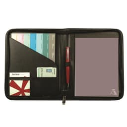 A black A5 manager folio features pockets for cards, a pad of paper, and a pen. It includes an internal logo.